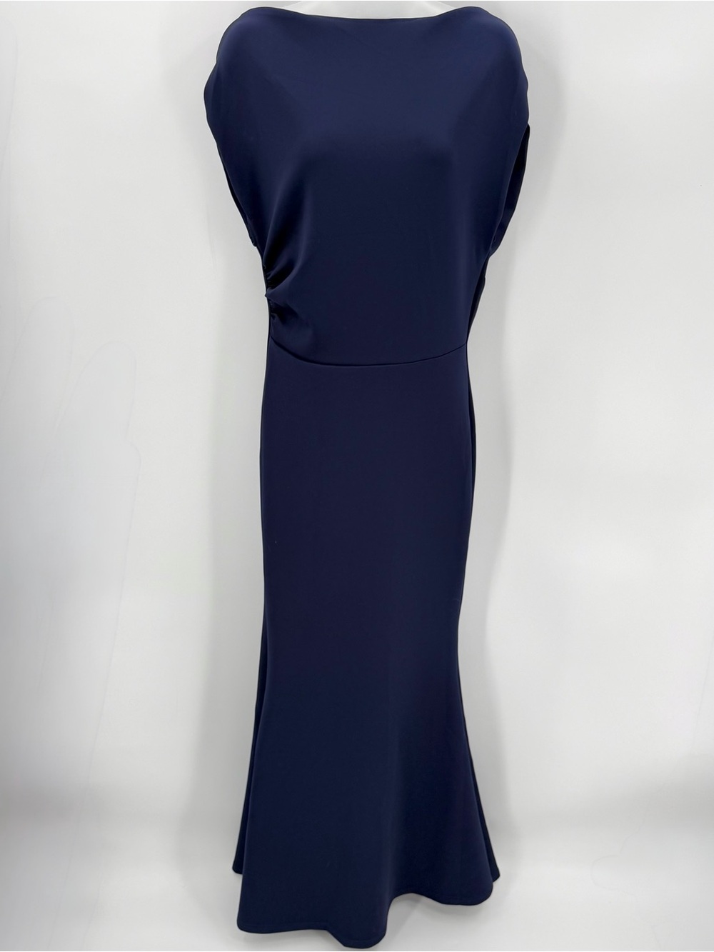 Formal Dress Womens M Navy Blue Boatneck V-back Mermaid Long Maxi Elegant Gown